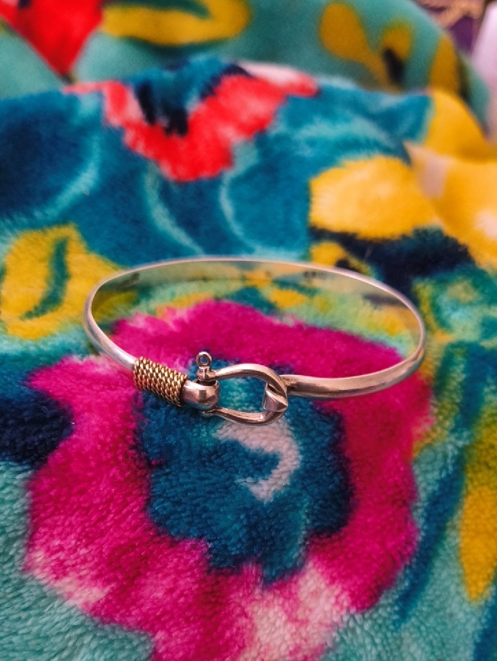 14K & Sterling Silver Shackle Hook Bracelet with a 14K wrap.